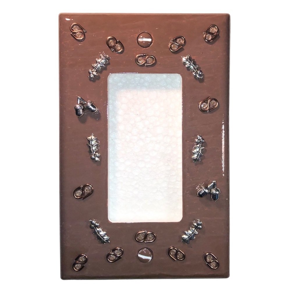 Hand Decorated Brown Acorns Leaves Single Rocker Switch Wallplate Cover
